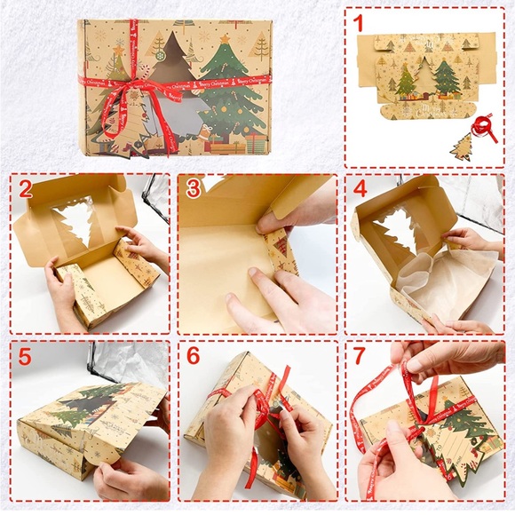 12 Packs Brown Christmas Cookie Boxes with Window for Gift Giving,Cartoon Christ - Picture 8 of 11